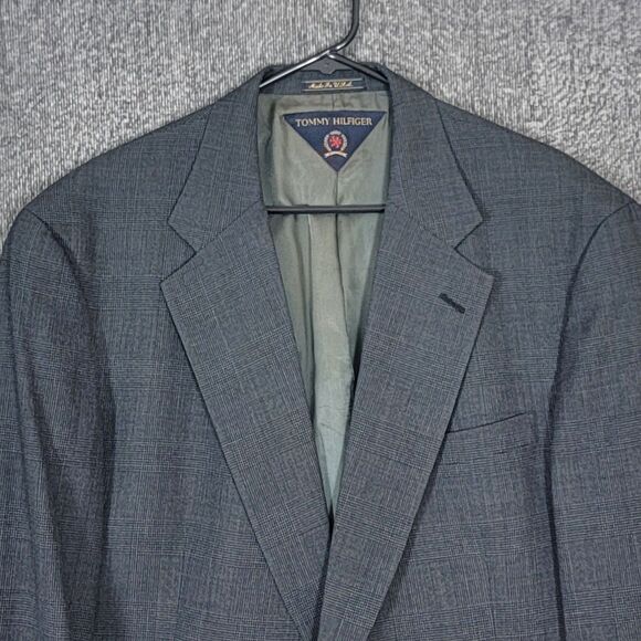 Vintage Tommy Hilfiger Blazer Mens 43R Gray Plaid Wool USA Made Jacket ACTWU - Picture 2 of 16